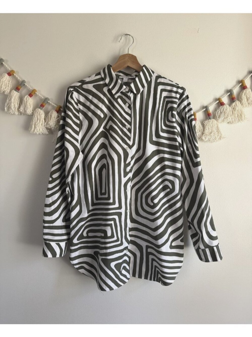 Chico's No Stretch Iron Abstract Print Tunic Button Down Coastal Modest Cotton12